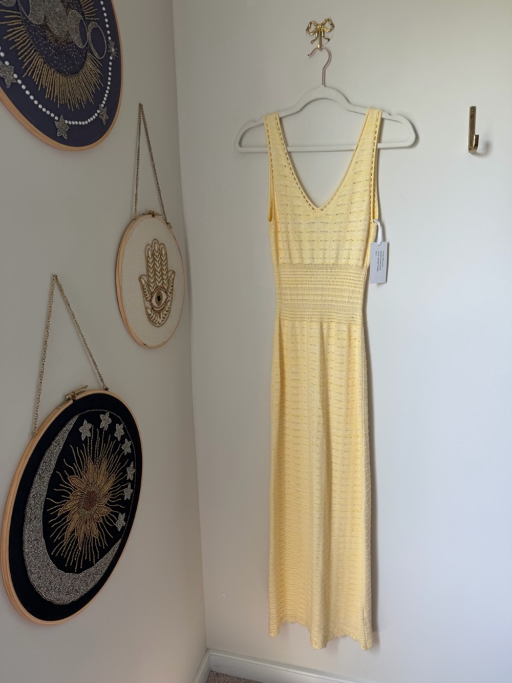 torn by ronny kobo lemon yellow crochet maxi dress